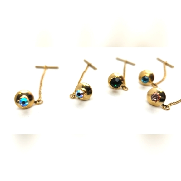 🟢3/$19🟢 5 x Gold Vintage Style Tie Tacks Men Formal Dressy Rhinestone - Picture 3 of 4